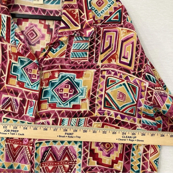 Vintage Melrose Abstract Print Geometric 100% Silk Short Sleeve Button Down 2X - Picture 5 of 9